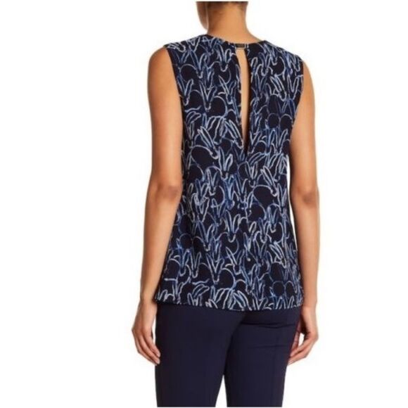 Grey Jason Wu Bunny Print Sleeveless Sheer Blouse Top in Marine Blue 12 - Picture 2 of 11